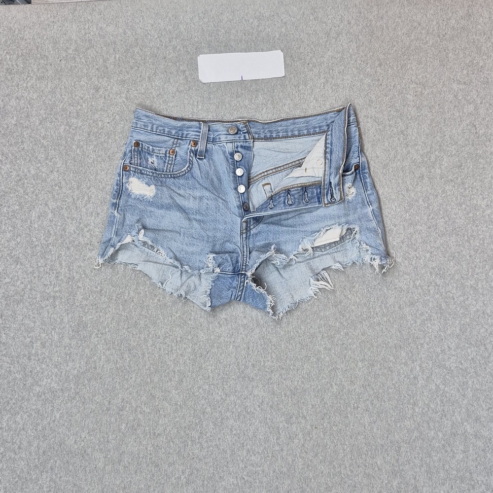 Levi's 501 Women Shorts W27 Light Blue Denim Jeans Cutoff Shorts Frayed